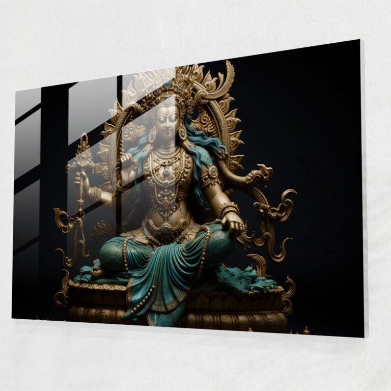 Mythology Glass Print - Majestic Vishnu - Mythology, Glass Art, Realistic Sculpture, Vishnu