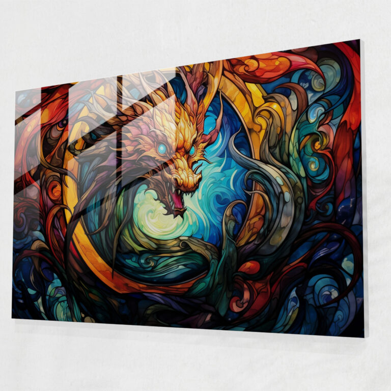 Mythology Glass Print - Swirling Dragon - Mythology, Glass Print, Home Decoration, Enchantment