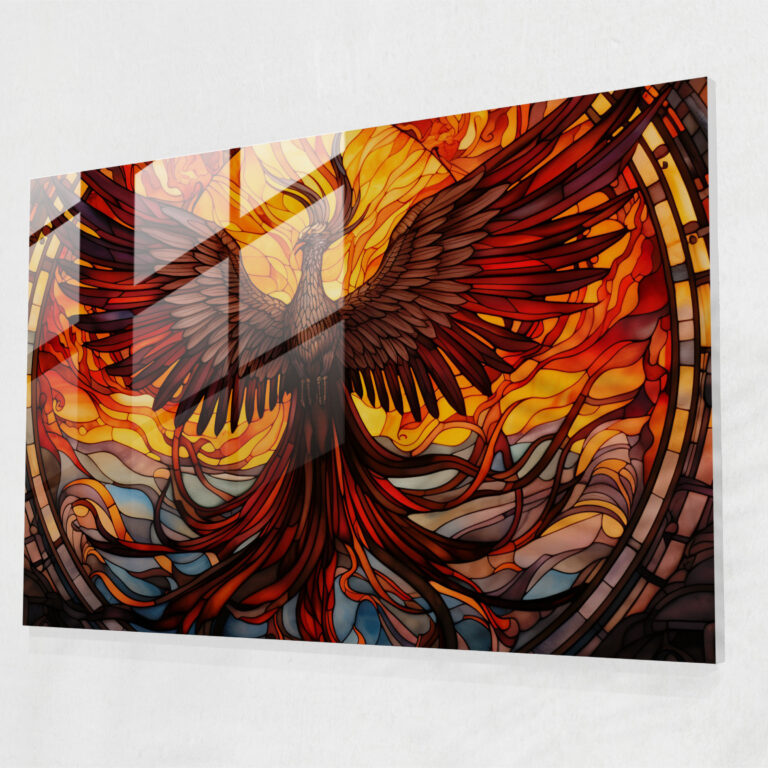 Mythology Glass Print - Rebirth Of The Phoenix - Mythology, Glass Art, Rebirth, Phoenix