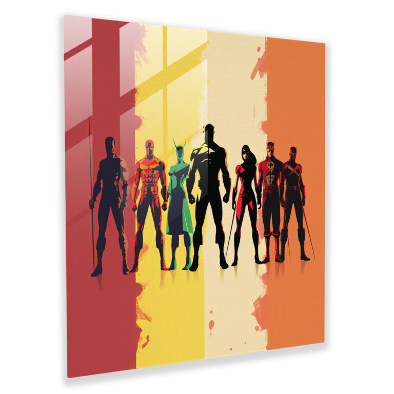 Marvel Silhouette Signature Colors Glass Print - Marvel, Superheroes, Vibrant Background, Modern Art
