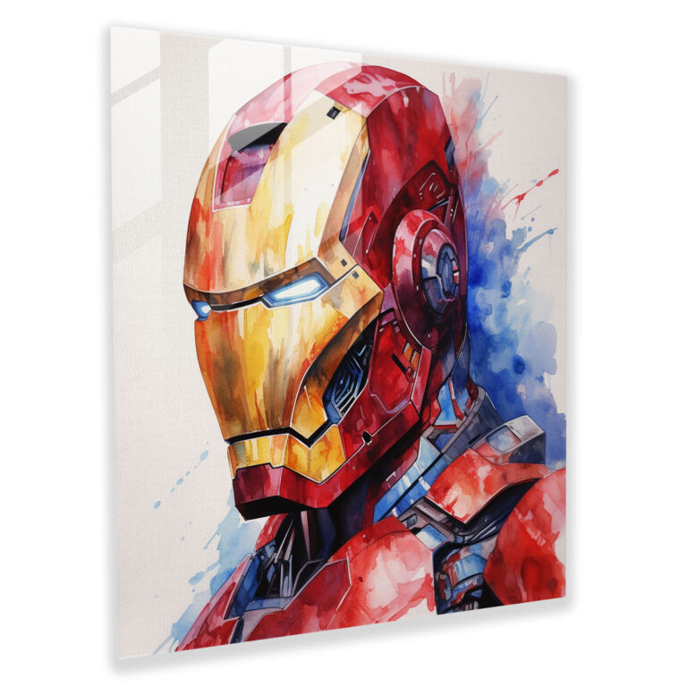 Marvel Glass Print - Watercolor Portrait Of Iron Man - Marvel, Modern Art, Glass Wall Art, Iron Man