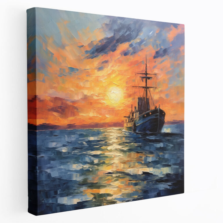 Navy Ship Sunset Wall Art - Navy, Canvas Wall Art, Oil Painting, Canvas