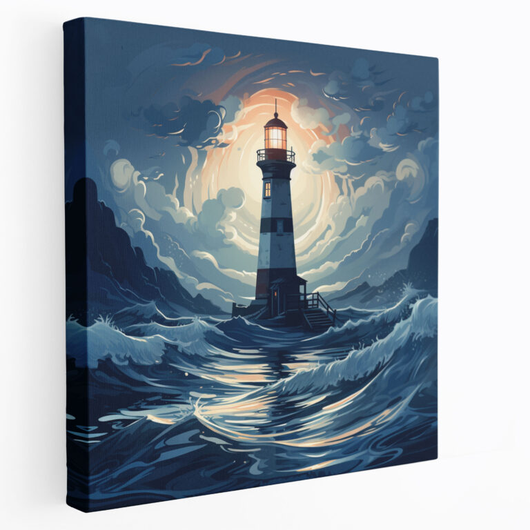 Navy Blue Lighthouse Canvas Print - Navy, Canvas Wall Art, Home Decoration, Canvas