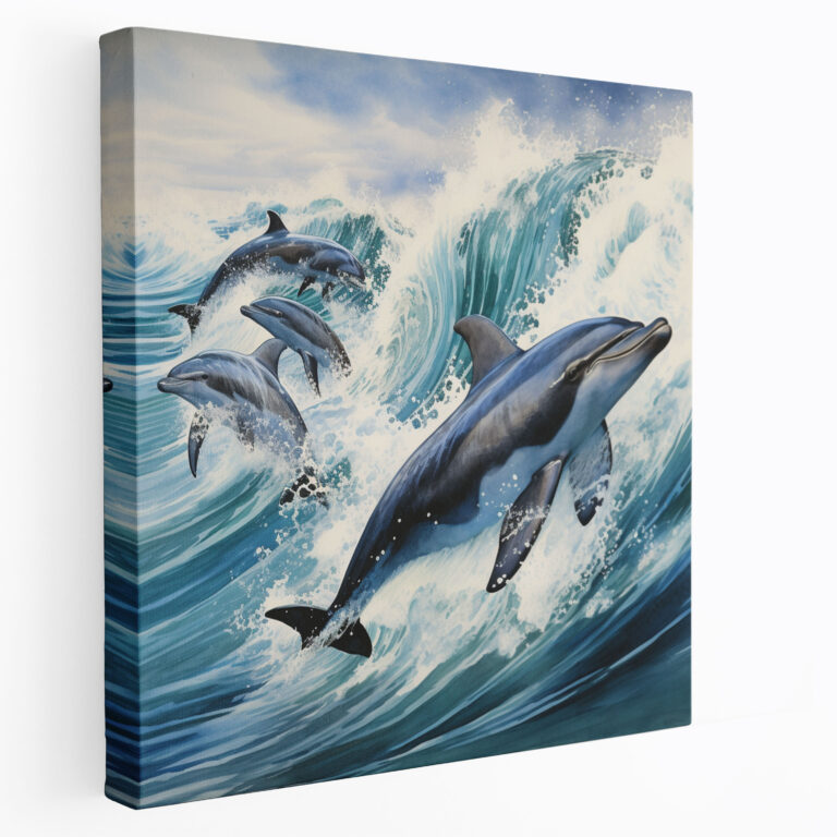 Navy Dolphins Canvas Print - Navy, Wall Art, Watercolor Painting, Canvas Wall Art