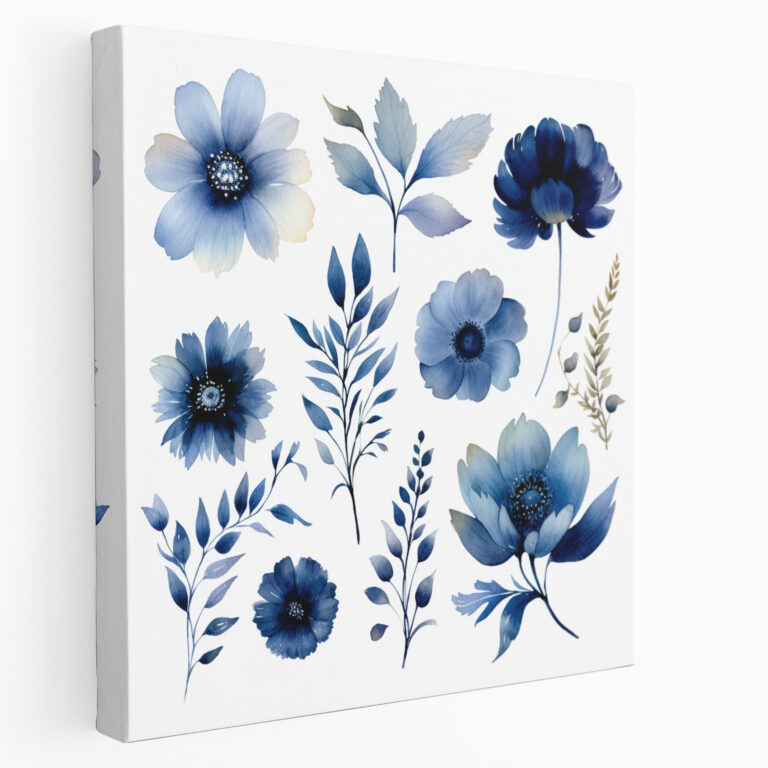 Navy Watercolor Flowers Canvas Print - Navy, Nature, Canvas, Watercolor Flowers