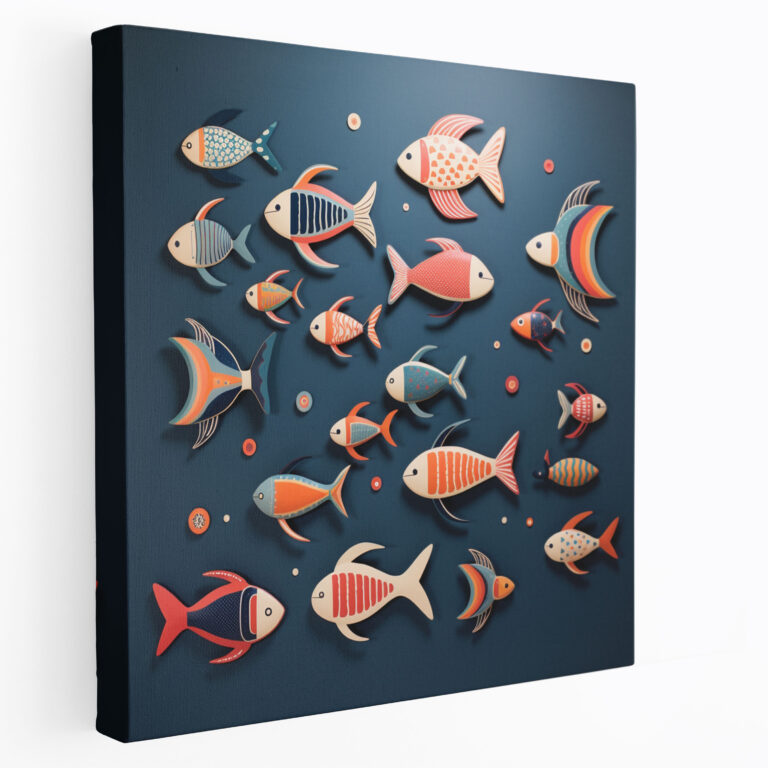 Whimsical Navy Fish Wall Decoration - Navy, Fish Canvas Print, Navy Wall Decoration, Whimsical Home Decor