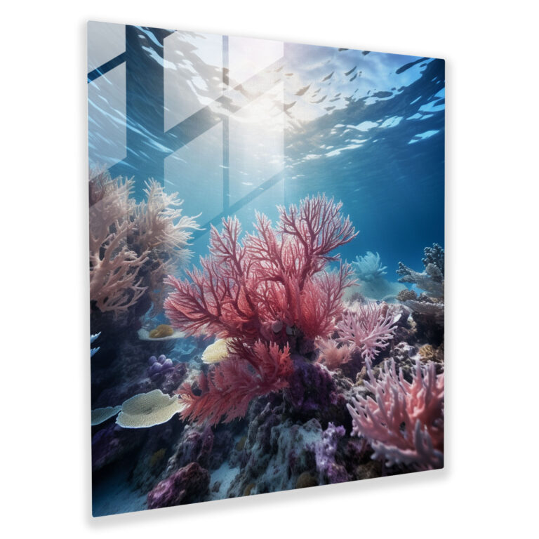 Navy Coral Glass Wall Art - Navy, Wall Decoration, Navy, Glass Wall Art