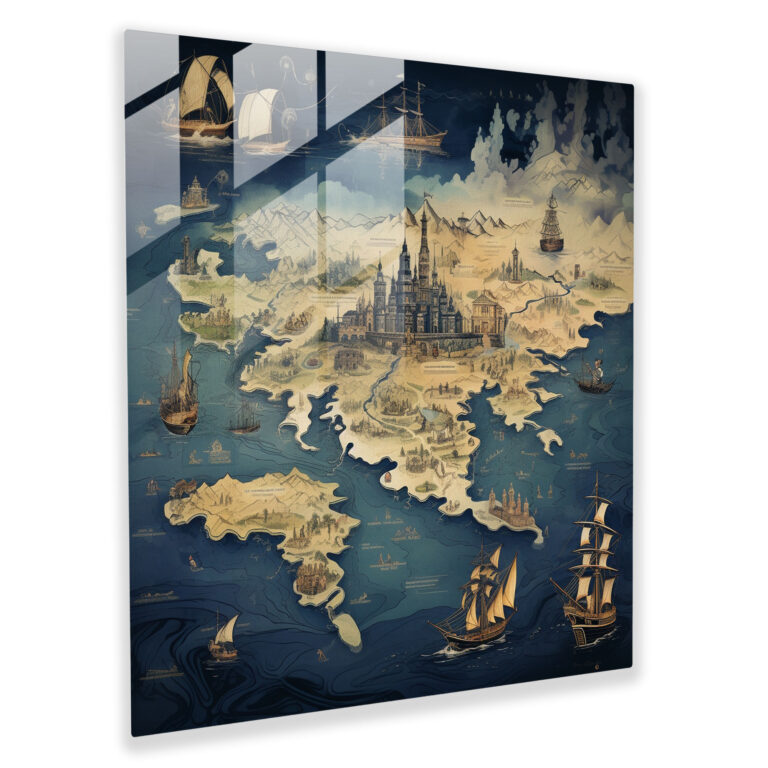 Navy Map Glass Wall Art - Navy, Detailed Landmarks, Navy Blue, Glass Wall Art