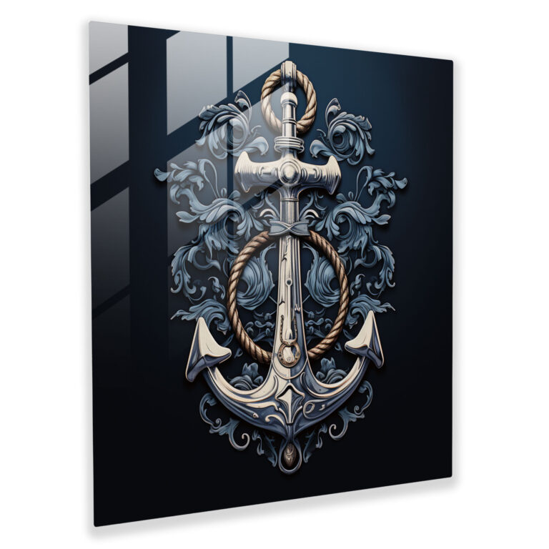 Navy Glass Wall Art - Artistic Navy Blue Anchor - Navy, Modern Art, Artistic Anchor Print, Navy Art