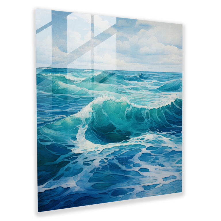 Navy Glass Print - Serene Ocean Waves - Navy, Ocean Decor, Wall Decoration, Home Decoration