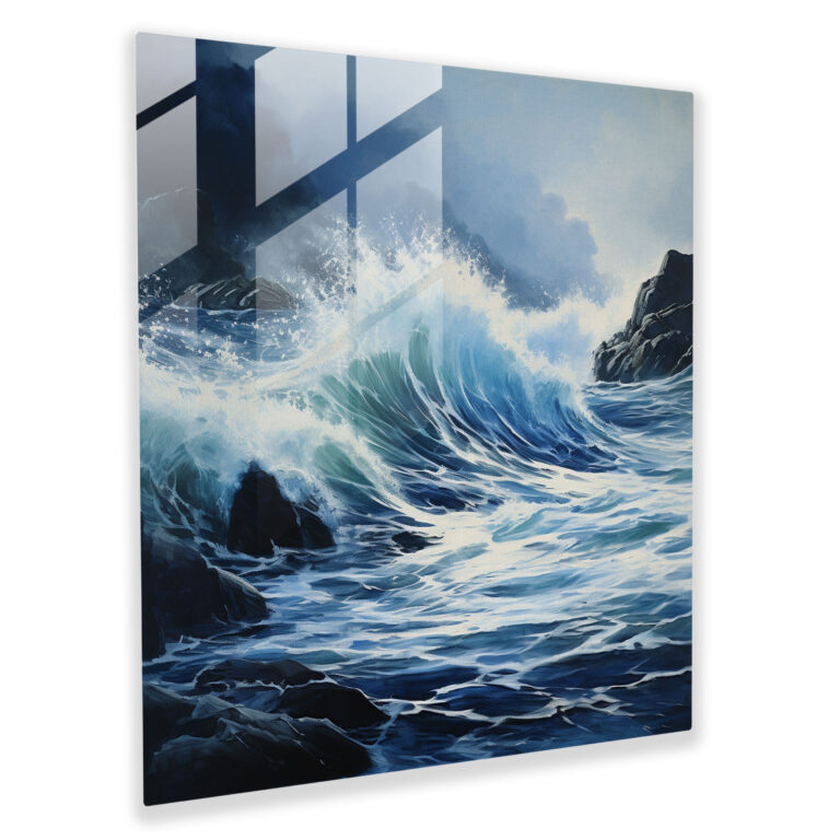 Navy Glass Wall Art - Mesmerizing Wave On Coastline - Navy, Navy Art, Wall Decoration, Mesmerizing Wave Print