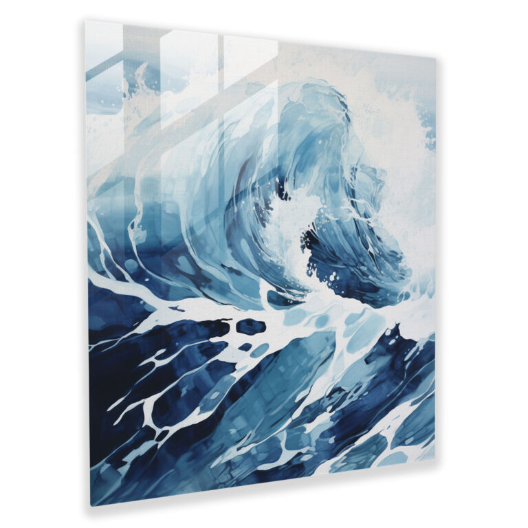 Blue Glass Print: Wave Of Tranquility - Navy, Glass Print, Modern Art, Glass Art