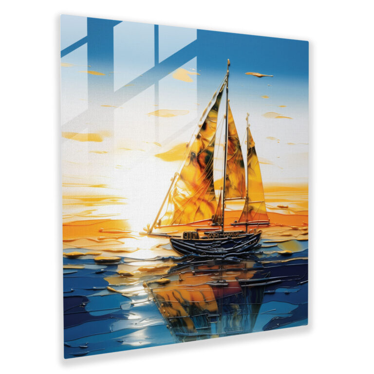 Sail Away Glass Wall Art - Navy, Sunset, Sailboat, Wall Decoration