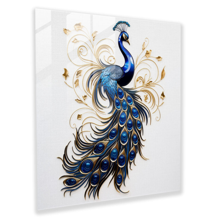 Majestic Feathers Glass Wall Art - Navy, Home Decoration, Navy, Peacock