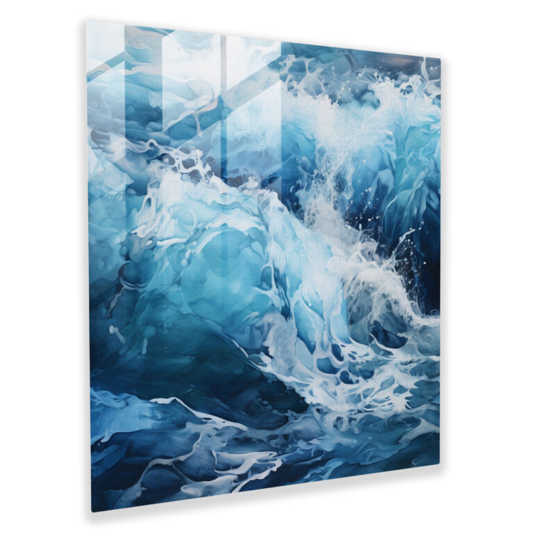 Crashing Fury Glass Wall Art - Navy, Home Decoration, Modern Art, Glass Print