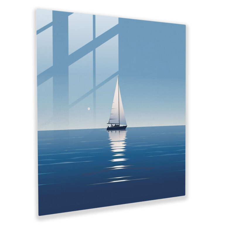 Minimalist Sailboat Glass Wall Art - Navy, Wall Decoration, Navy, Glass Art