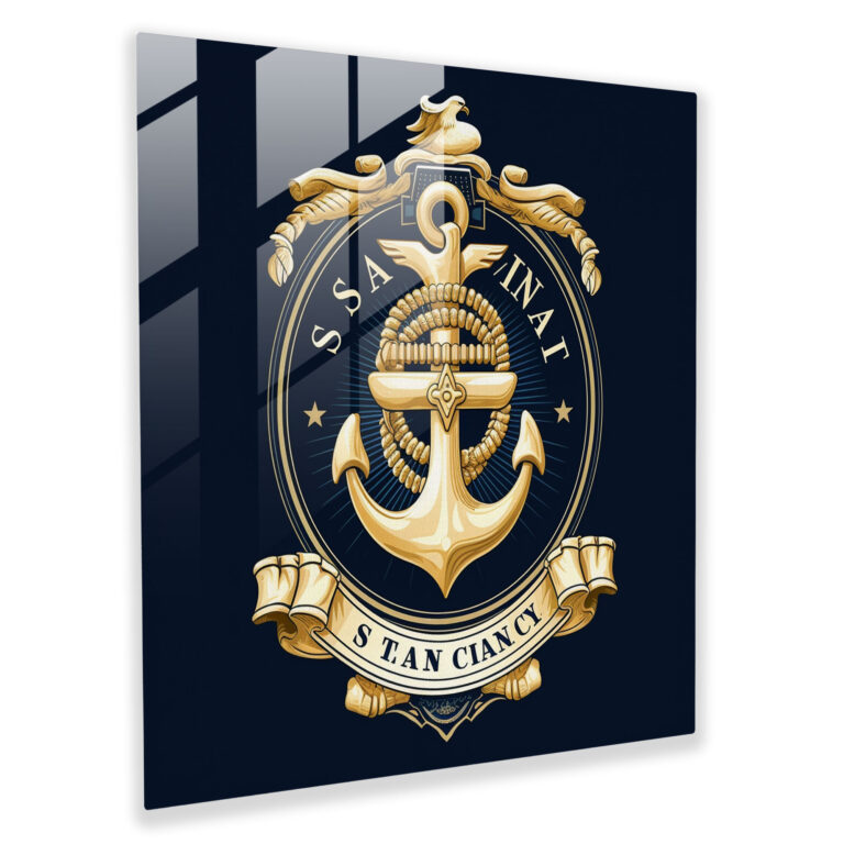 Navy Vintage Poster Glass Print - Navy, Navy, Glass Art, Glass Print