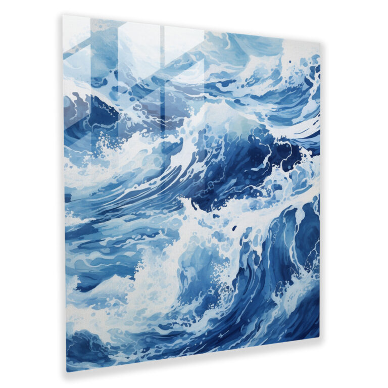 Navy Blue Glass Print - Abstract Ocean Waves - Navy, Ocean Waves, Glass Wall Art, Brush Strokes