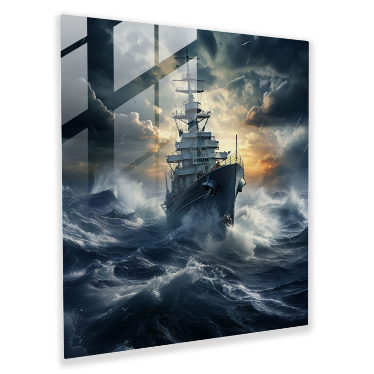 Navy Battleship Glass Print - Stormy Seas - Navy, Stormy Seas, Navy, Battleship
