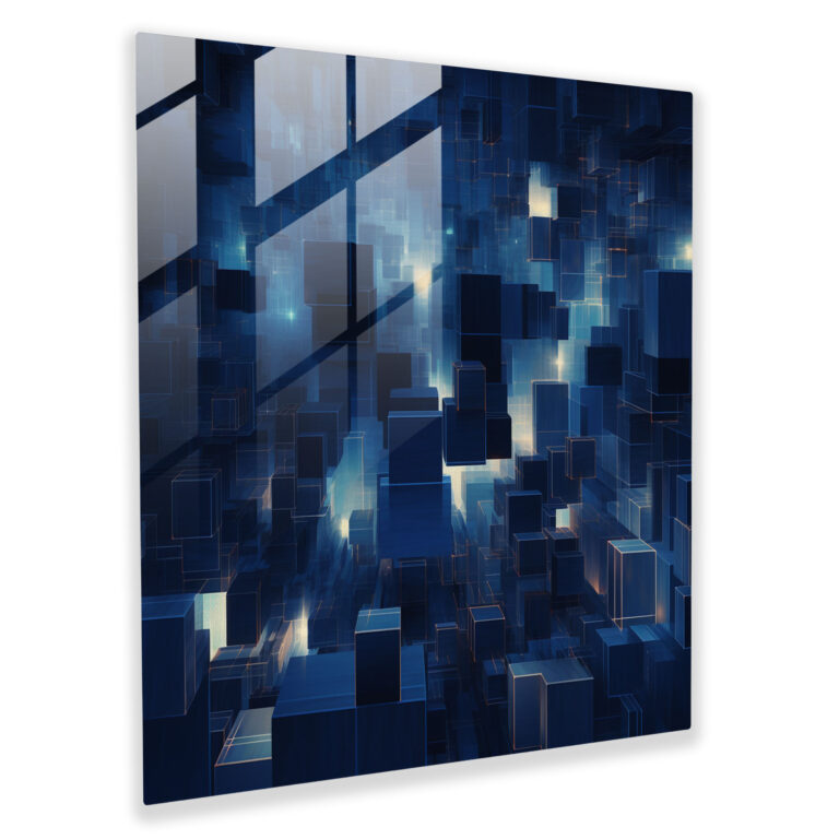 Navy Blue Glass Print - Abstract Cityscape Nights - Navy, Modern Art, Captivating, Glass Art