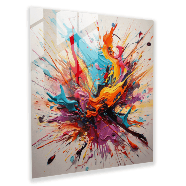 Surreal Abstract Glass Print: Bursting Emotions in Vibrant Hues