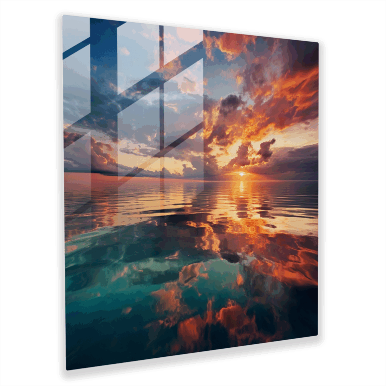 Captivating Glass Print: Serene Ocean Sunset with Vibrant Reflections