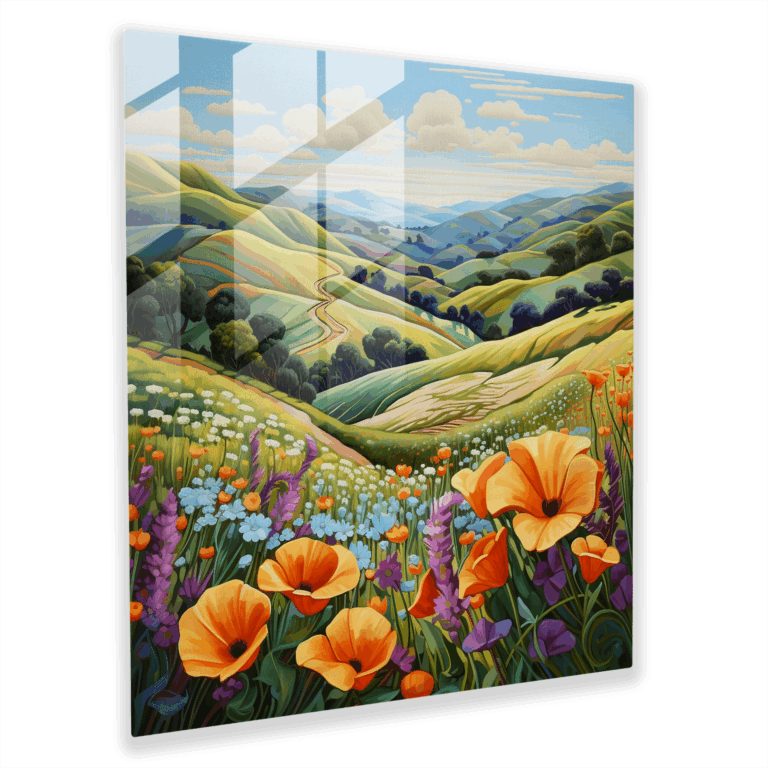 Ethereal Glass Print: Serene Meadows Symphony