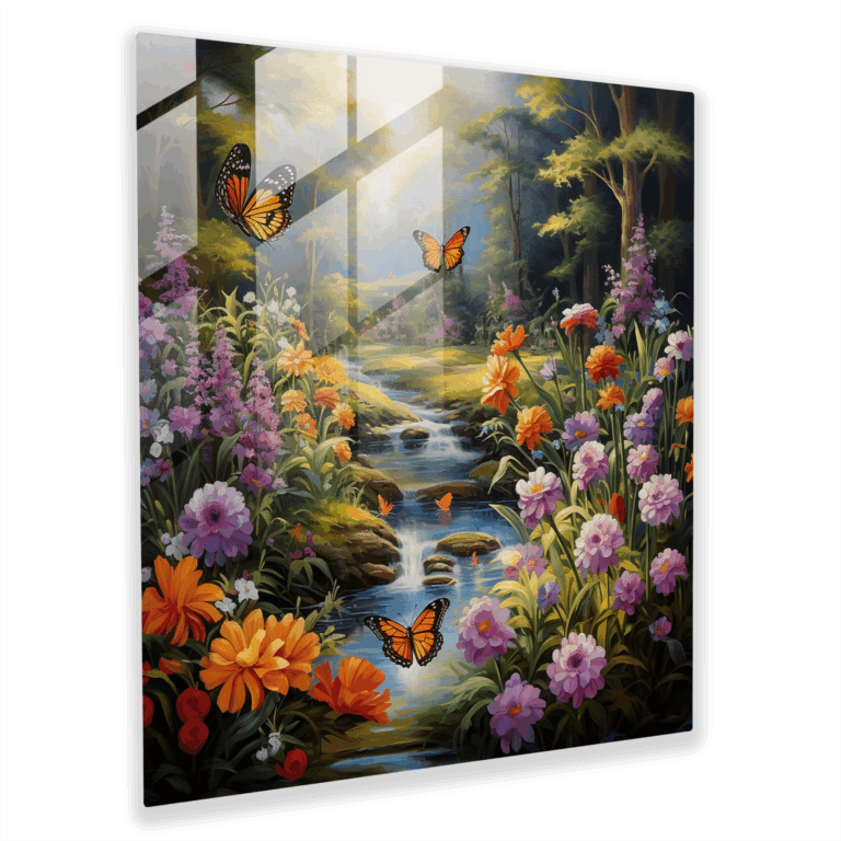 Botanical Glass Print: Blossoming Garden Symphony