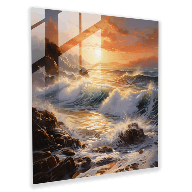 Radiant Glass Print: Coastal Sunset Symphony