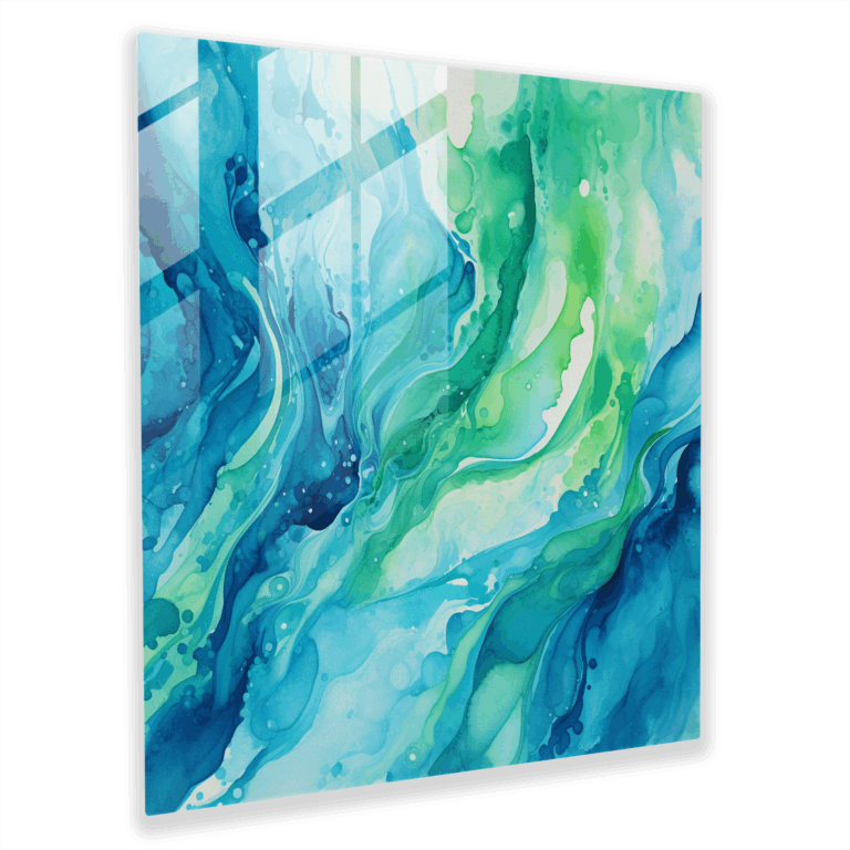 Radiant Aqua Glass Print - Abstract Watercolor Glass Wall Art Home Decoration