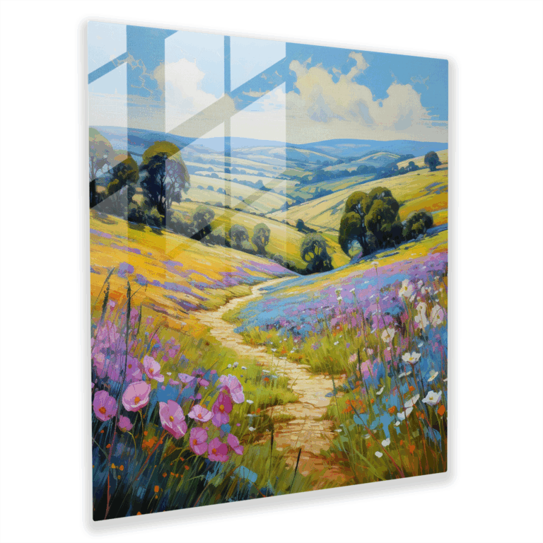 Tranquil Valley Glass Print - Impressionist Oil Painting Glass Wall Art Home Decoration