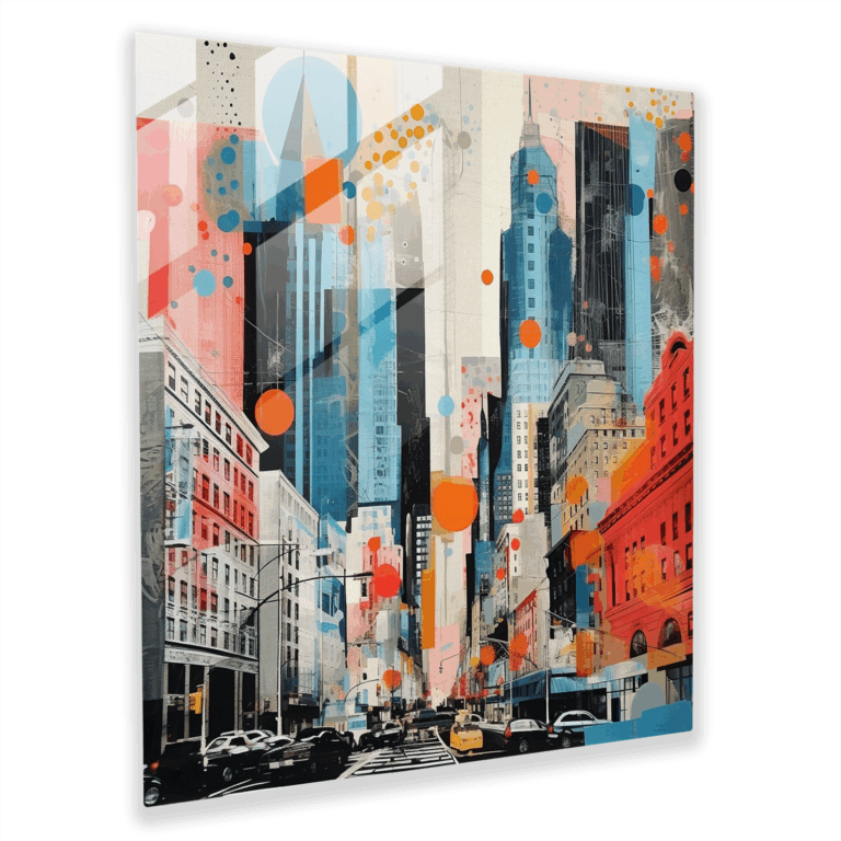 Urban Fusion Glass Print - Contemporary Collage Glass Wall Art Home Decoration