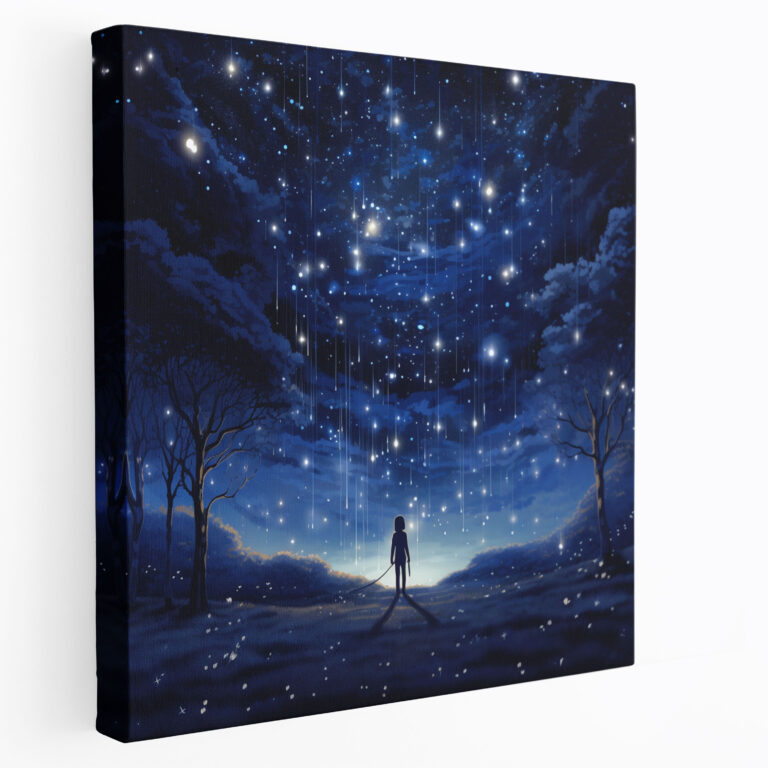 Navy Blue Starry Night Canvas Print - Navy Blue, Navy Blue, Enchantment, Digital Illustration