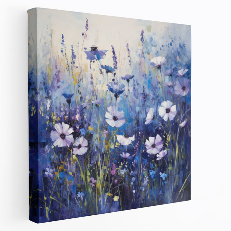 Navy Blue Flower Field Canvas Print - Navy Blue, Home Decoration, Nature's Beauty, Vibrant