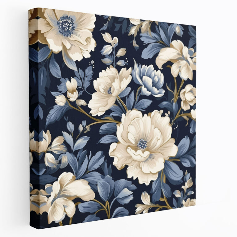 Navy Blue Floral Canvas Print - Navy Blue, Wall Art, Navy Blue, Wall Decoration