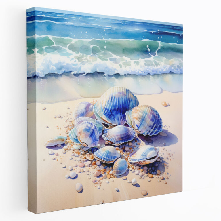 Navy Blue Seashells Canvas Print - Navy Blue, Wall Decoration, Seashells, Coastal Charm