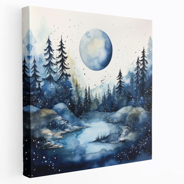 Navy Blue Watercolor Landscape Canvas Print - Navy Blue, Canvas Print, Wall Art, Home Decoration