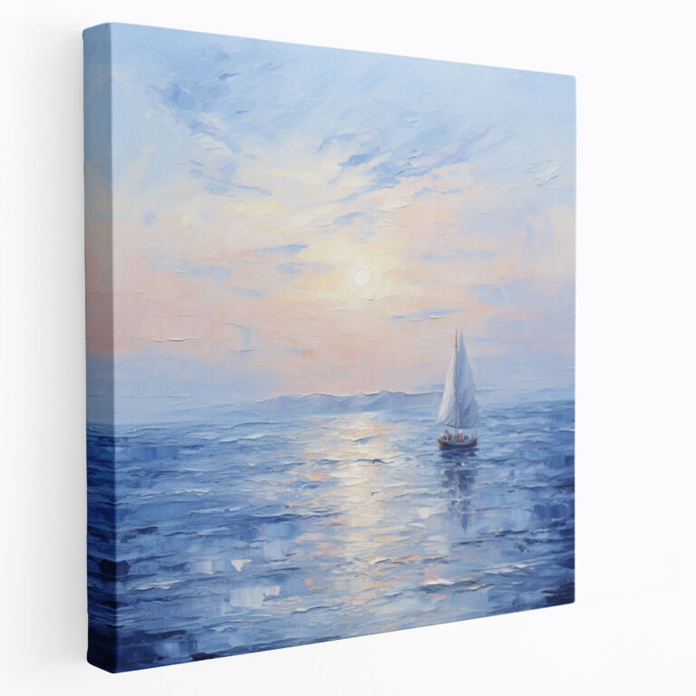 Navy Blue Canvas Print - Impressionist Oil Painting - Wall Art - Navy Blue, Tranquil Waves, Wall Art, Home Decoration