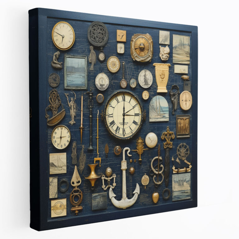 Navy Blue Canvas Print - Mixed Media Collage Artwork - Wall Decoration - Navy Blue, Mixed Media Collage Artwork, Canvas Wall Art, Canvas