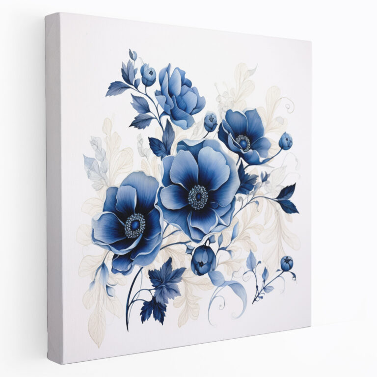 Navy Blue Canvas Print - Botanical Illustration - Wall Art - Navy Blue, Canvas Print, Wall Decoration, White Background
