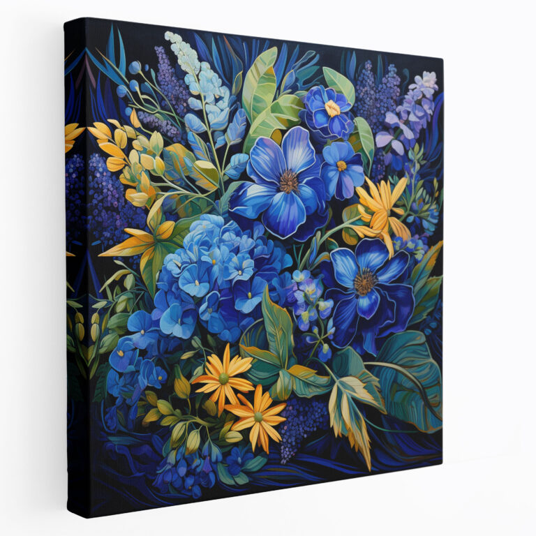 Navy Blue Floral Canvas Print - Navy Blue, Floral, Wall Art, Canvas Wall Art