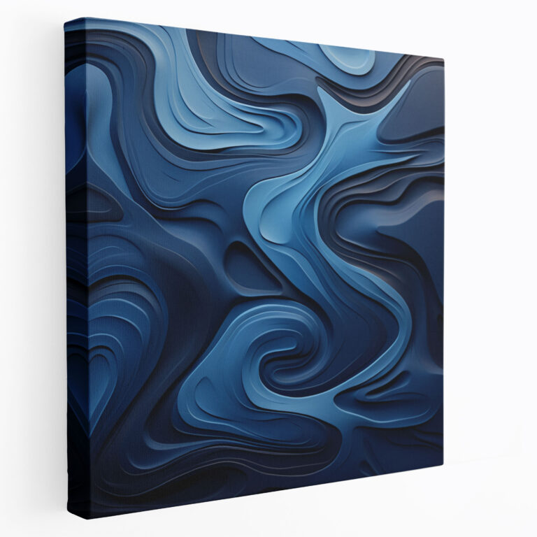 Abstract Navy Blue Flowing Water Wall Art - Navy Blue, Canvas, Wall Art, Abstract Flowing Water Organic