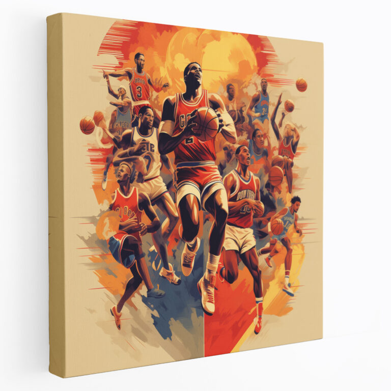 Nba Wall Decoration - Retro Vintage Basketball Players Illustration Canvas Print - Nba, Retro-Style Illustration, History, Basketball Players