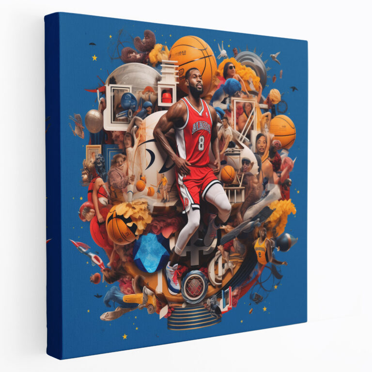 Nba Wall Decoration - Collage Artwork Of Team Logos And Iconic Basketball Images Canvas Print - Nba, League, Team Logos, Iconic Basketball Images
