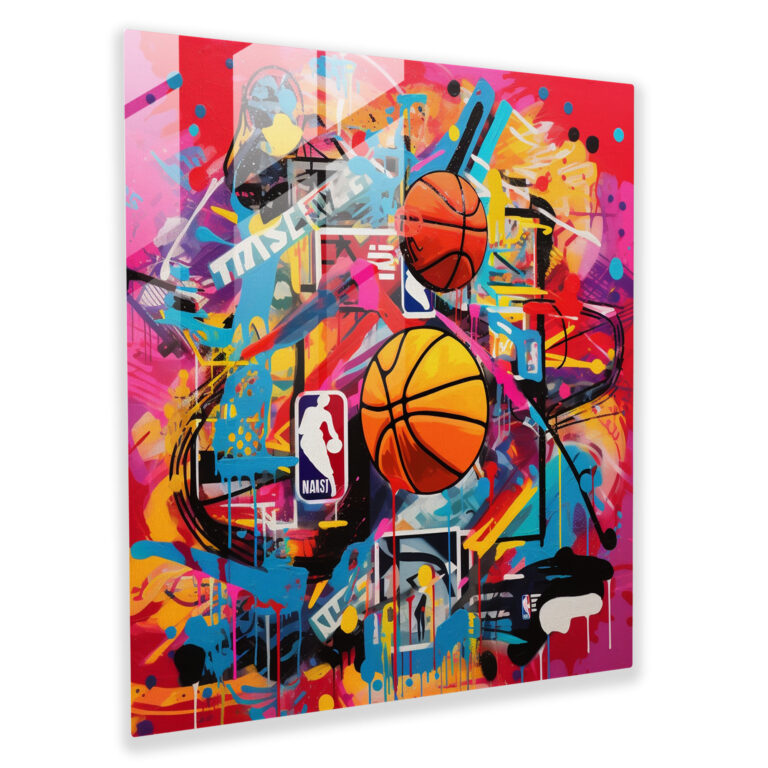 Nba Pop Art Glass Print - Nba, Modern Art, Team Colors, Collage