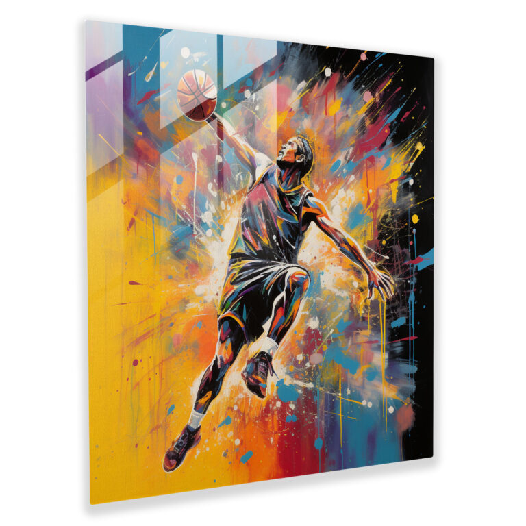 Nba Glass Print - Modern Abstract Basketball Dunk - Nba, Abstract Painting, Glass Art, Wall Decoration