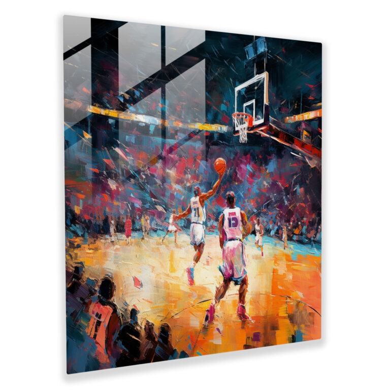 Nba Glass Print - Impressionist Painting Of A Game - Nba, Glass Wall Art, Wall Decoration, Nba Game
