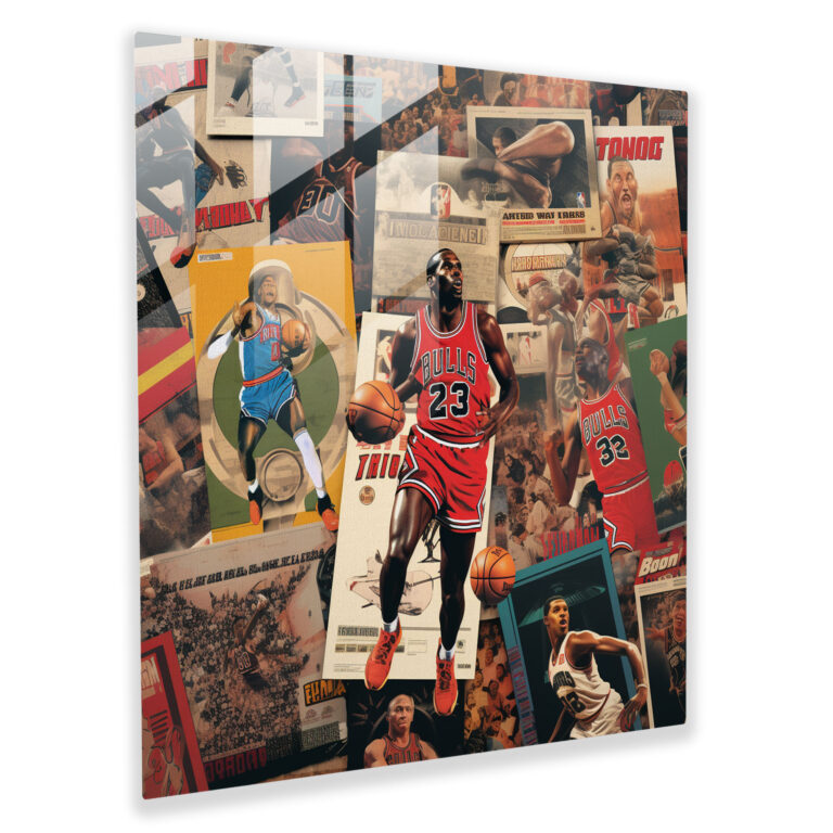 Nba Glass Print - Vintage Poster Collage - Nba, Modern Art, Home Decoration, Glass Print