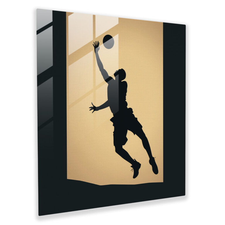 Nba Dunk Silhouette Glass Print - Nba, Glass Wall Art, Dunk, Nba
