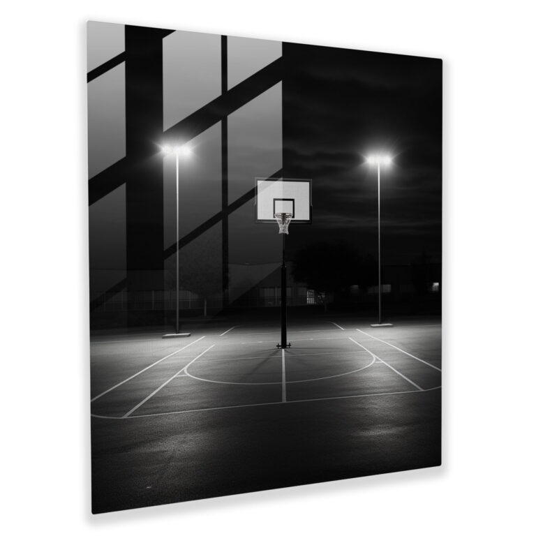 Nba Court Black And White Glass Print - Nba, Black And White Photography, Home Decoration, Glass Print